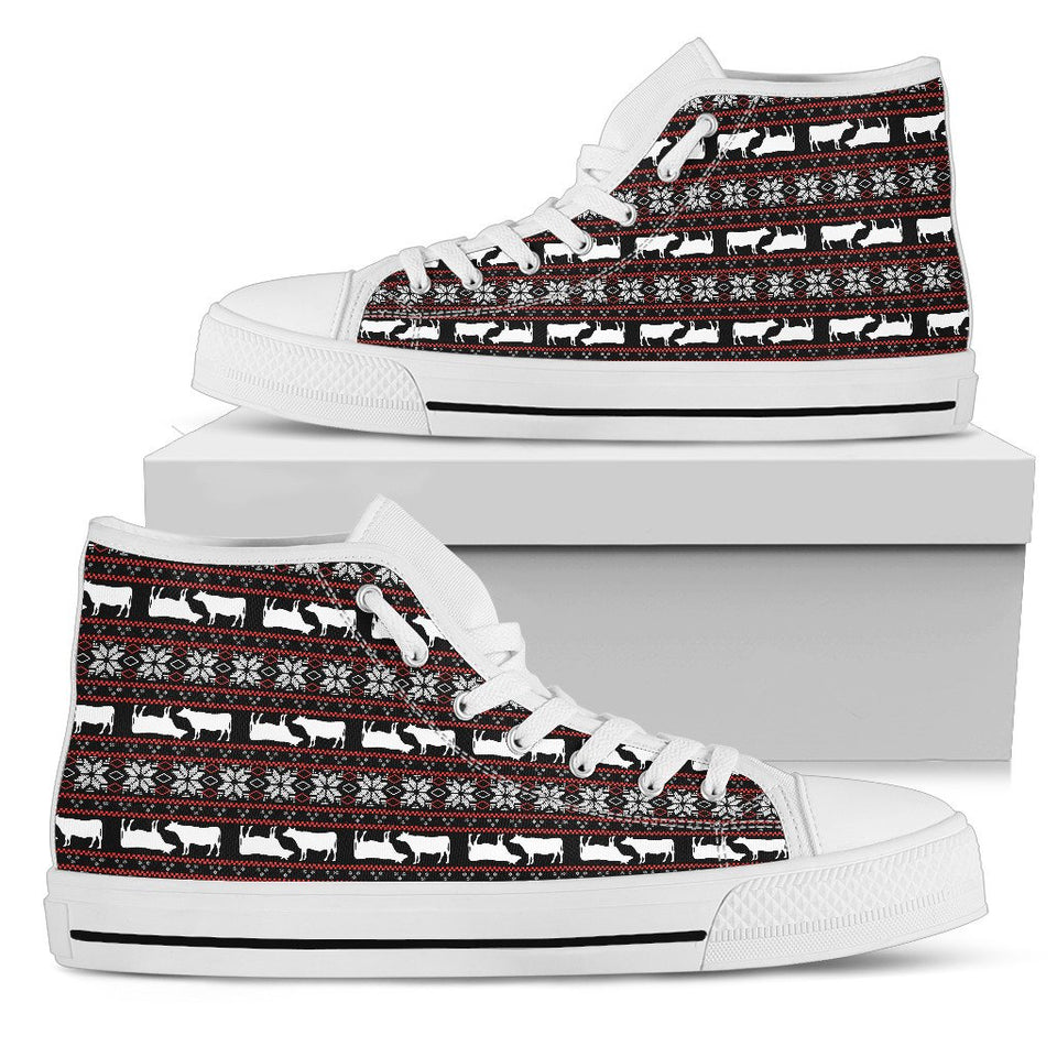 Cow pattern christmas - High-Top Shoe WOMEN'S and MEN'S - myfunfarm - clothing acceessories shoes for cow lovers, pig, horse, cat, sheep, dog, chicken, goat farmer