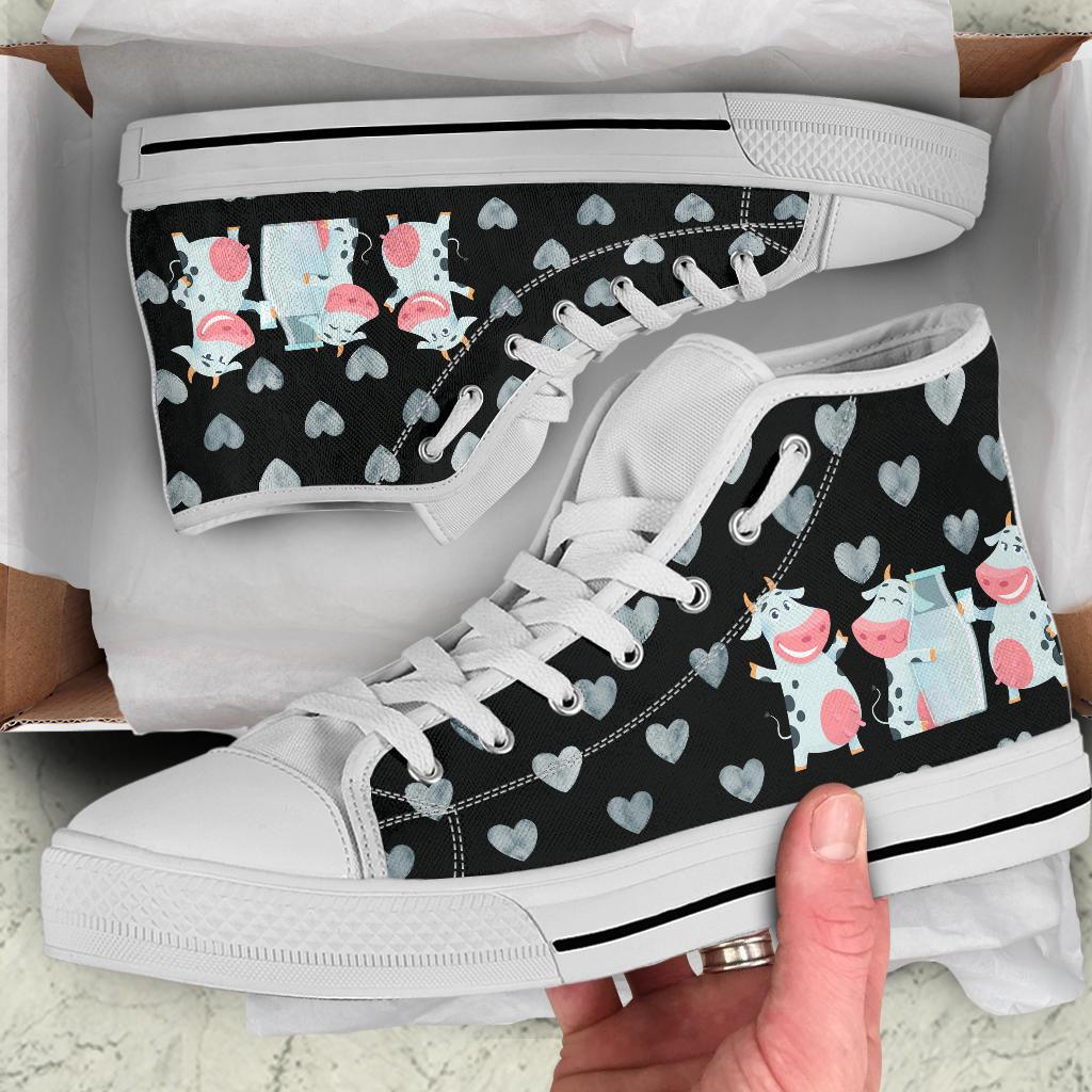 Cute Cow milk  - High-Top Shoe WOMEN'S and MEN'S - myfunfarm - clothing acceessories shoes for cow lovers, pig, horse, cat, sheep, dog, chicken, goat farmer