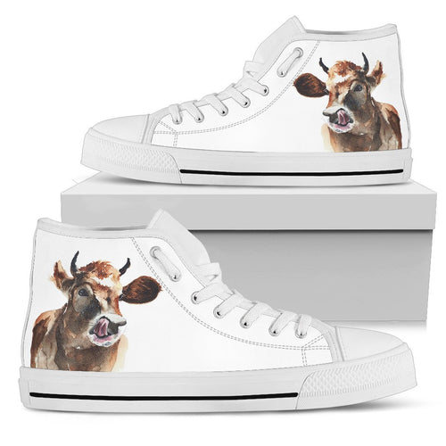 Brown Cow painting style - High-Top Shoe WOMEN'S and MEN'S - myfunfarm - clothing acceessories shoes for cow lovers, pig, horse, cat, sheep, dog, chicken, goat farmer