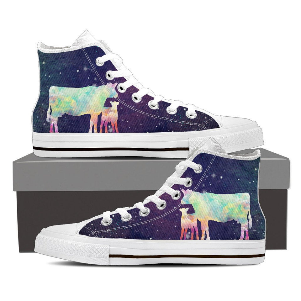 Cow galaxy color - High-Top Shoe WOMEN'S and MEN'S - myfunfarm - clothing acceessories shoes for cow lovers, pig, horse, cat, sheep, dog, chicken, goat farmer
