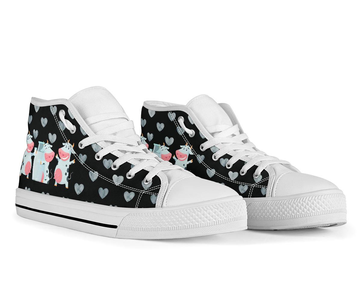 Cute Cow milk  - High-Top Shoe WOMEN'S and MEN'S - myfunfarm - clothing acceessories shoes for cow lovers, pig, horse, cat, sheep, dog, chicken, goat farmer