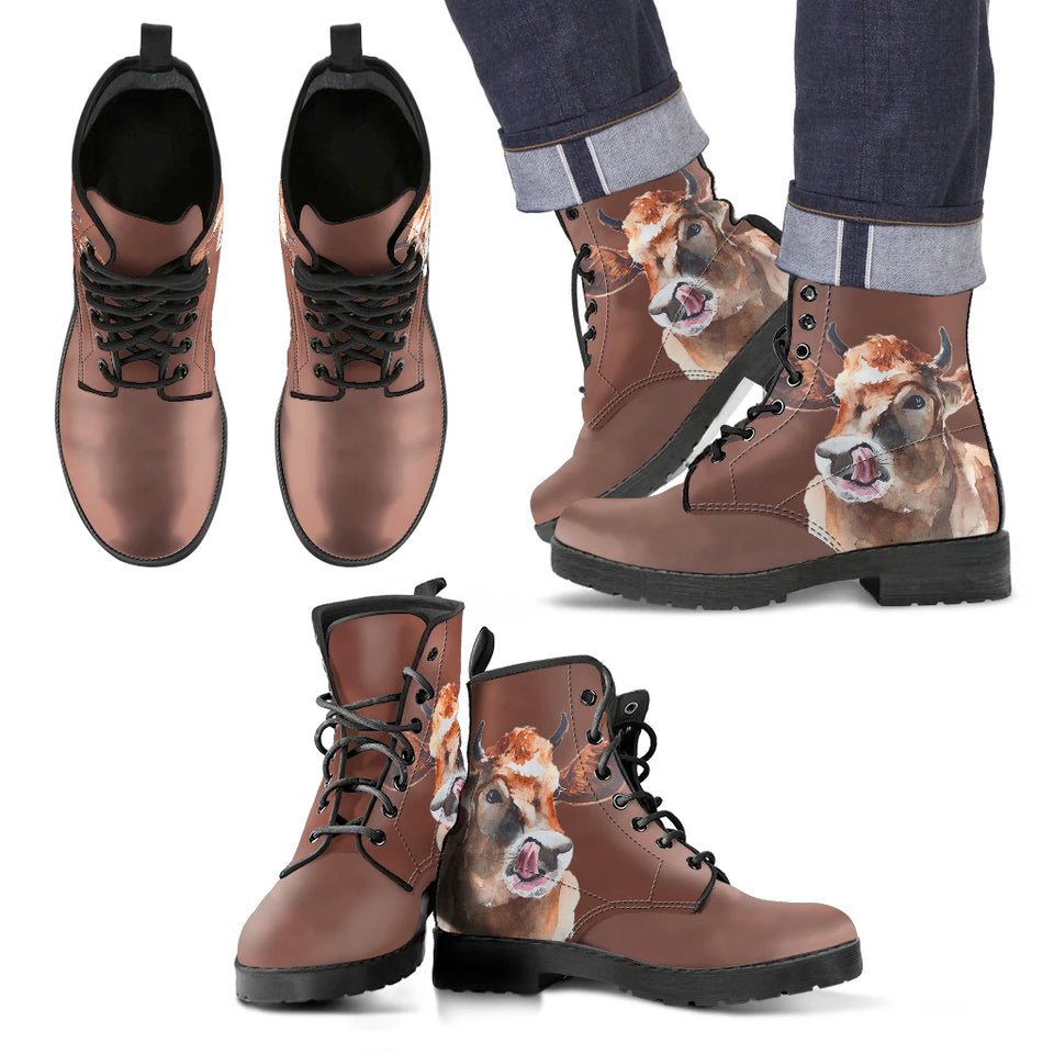 Brown cow painting Martin Boots for Women and Men