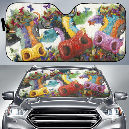 Cow painting color print Auto Sun Shade - myfunfarm - clothing acceessories shoes for cow lovers, pig, horse, cat, sheep, dog, chicken, goat farmer