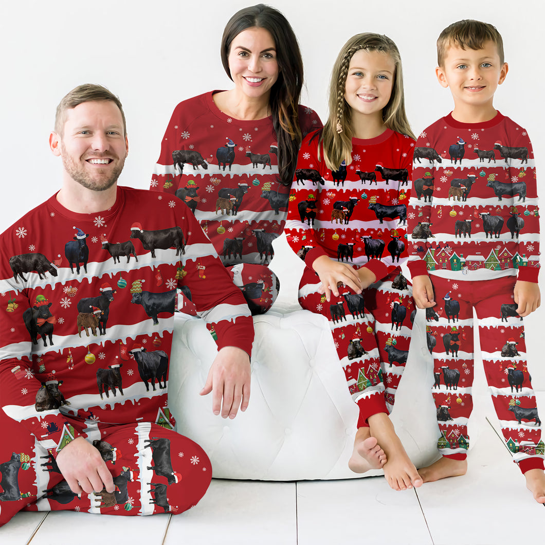 Angus cattle in snow - Merry Christmas -Family Pajamas Set - Premium fabric