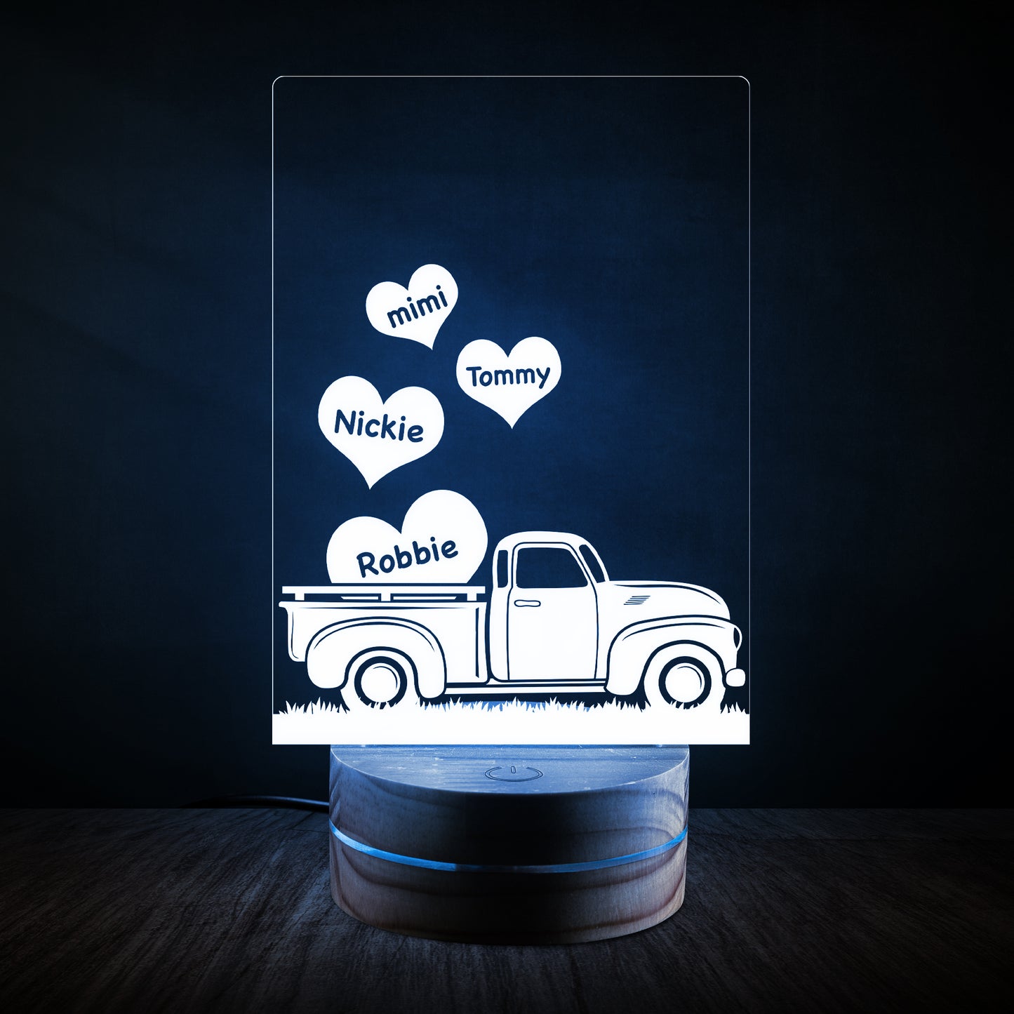 Pickup truck heart family-Custom names - night light lamp with 7 color