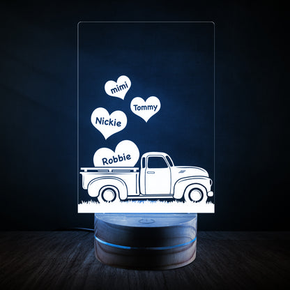Pickup truck heart family-Custom names - night light lamp with 7 color