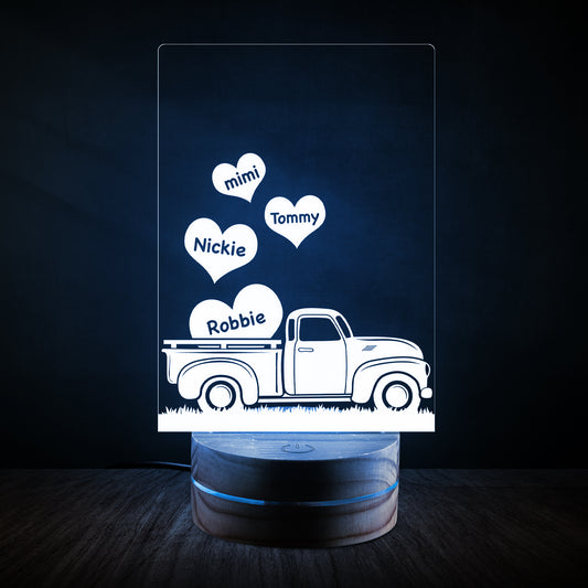 Pickup truck heart family-Custom names - night light lamp with 7 color