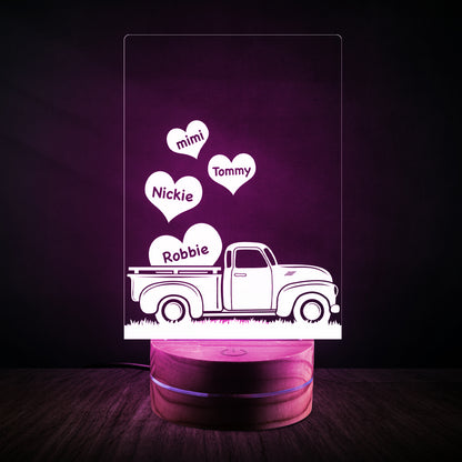 Pickup truck heart family-Custom names - night light lamp with 7 color