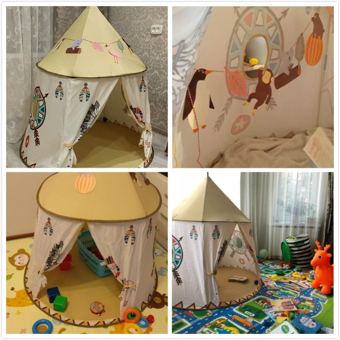 Kid Tent House Portable Princess Castle 123*116cm Present Hang Flag - myfunfarm