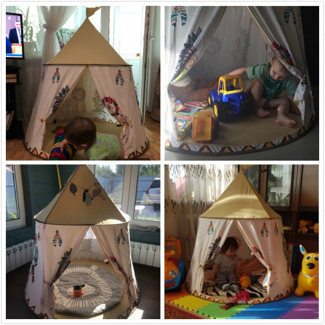 Kid Tent House Portable Princess Castle 123*116cm Present Hang Flag - myfunfarm