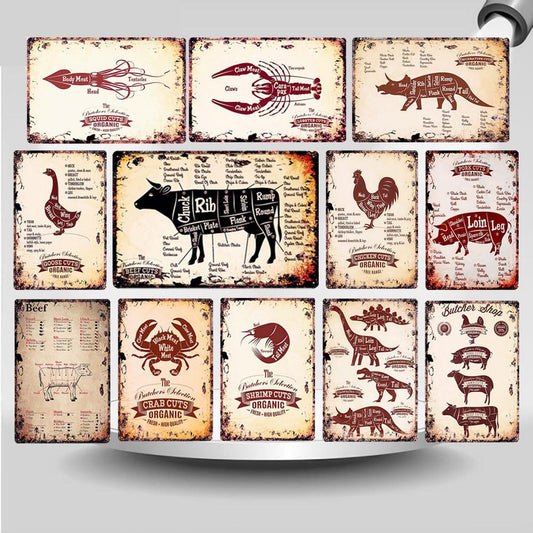 Collection Decor Vintage Metal Sign Cuts Plates Butchers - myfunfarm