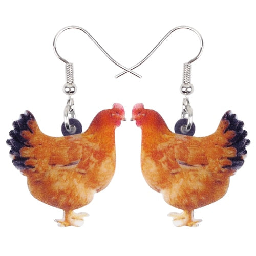 Acrylic Floral Chicken Hen Earrings  For Women, Girls, Teens - myfunfarm