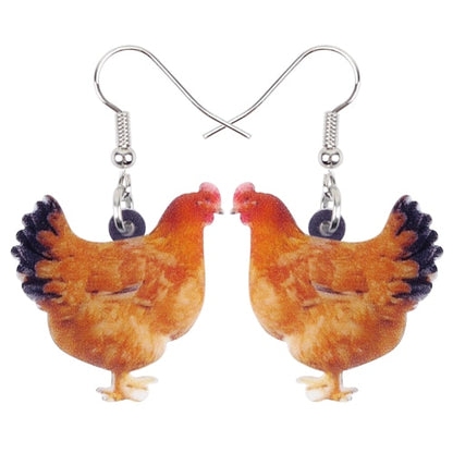 Acrylic Floral Chicken Hen Earrings  For Women, Girls, Teens - myfunfarm
