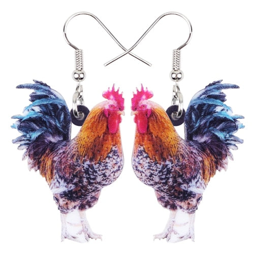 Acrylic Floral Chicken Hen Earrings  For Women, Girls, Teens - myfunfarm