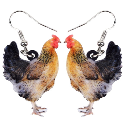 Acrylic Floral Chicken Hen Earrings  For Women, Girls, Teens - myfunfarm