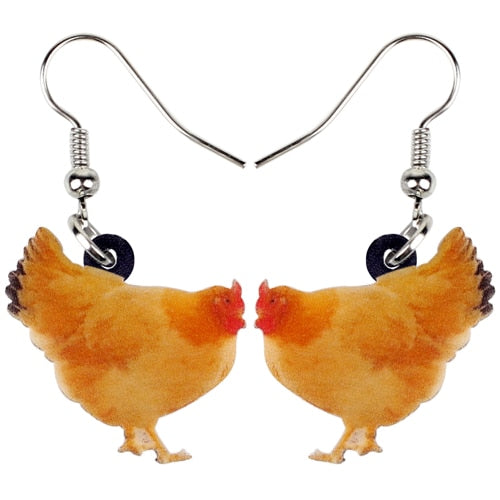 Acrylic Floral Chicken Hen Earrings  For Women, Girls, Teens - myfunfarm