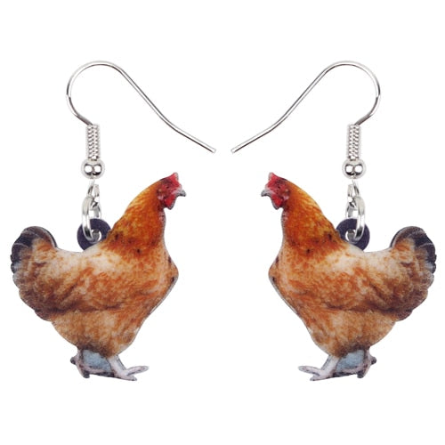 Acrylic Floral Chicken Hen Earrings  For Women, Girls, Teens - myfunfarm