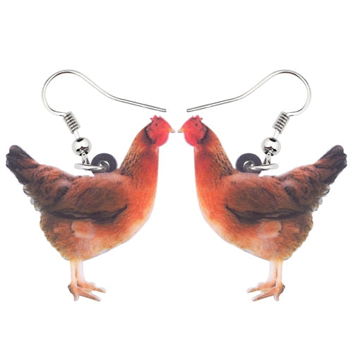 Acrylic Floral Chicken Hen Earrings  For Women, Girls, Teens - myfunfarm