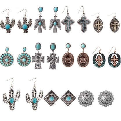 Tribal Eagle Cactus Sunflower Statement Earrings For Women - myfunfarm
