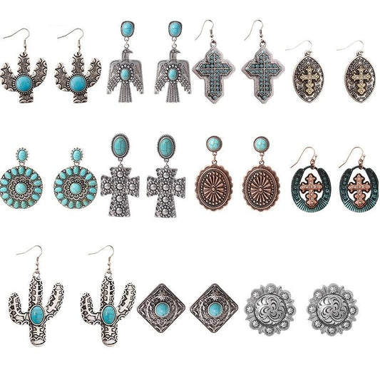 Tribal Eagle Cactus Sunflower Statement Earrings For Women - myfunfarm