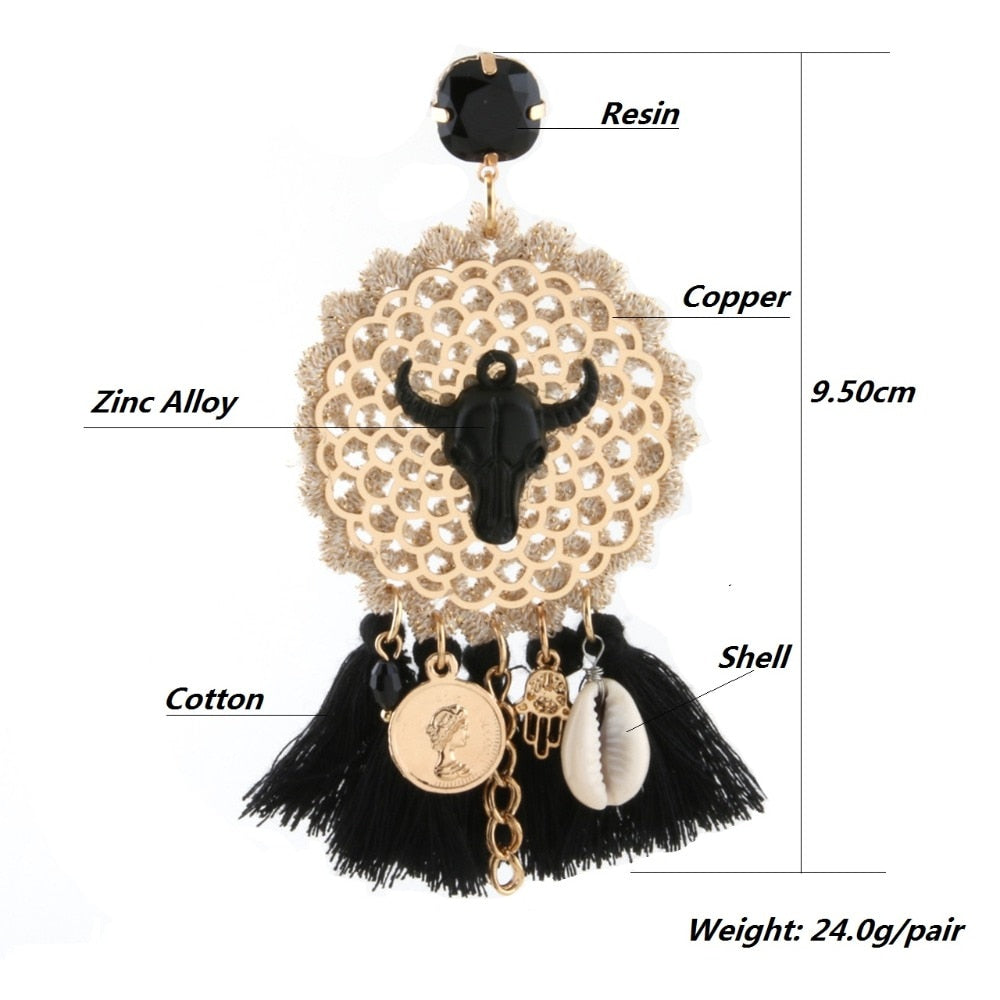 Vintage Bull Earrings Fashion Boho Oorbellen Tassel Long Earrings For Women - myfunfarm