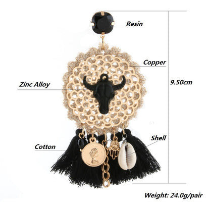 Vintage Bull Earrings Fashion Boho Oorbellen Tassel Long Earrings For Women - myfunfarm