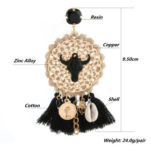 Vintage Bull Earrings Fashion Boho Oorbellen Tassel Long Earrings For Women