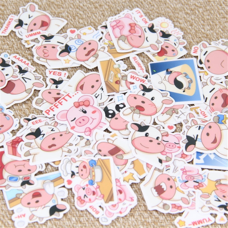 40 Pcs/lot Cute cow expression Sticker Decal  Waterproof