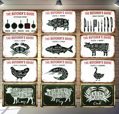 BUTCHER'S GUIDE Vintage Metal Signs - Cow Chicken Pork Duck - myfunfarm