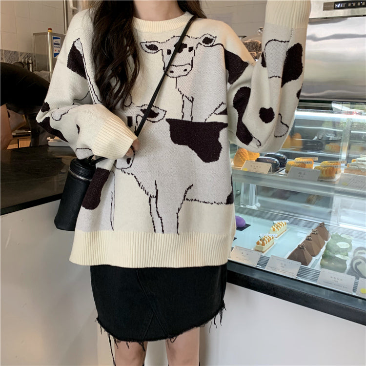 Vintage Casual Loose Lazy Cow Sweatershirt - myfunfarm