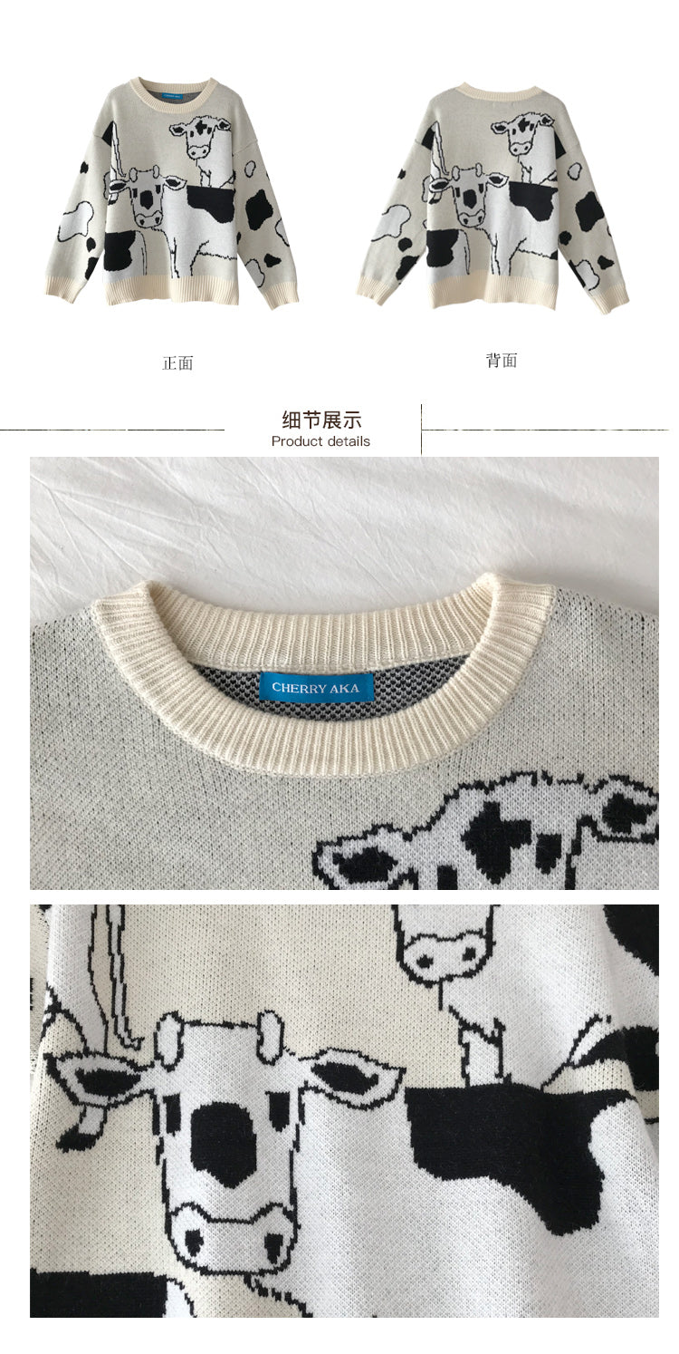 Vintage Casual Loose Lazy Cow Sweatershirt - myfunfarm