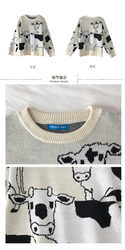 Vintage Casual Loose Lazy Cow Sweatershirt - myfunfarm