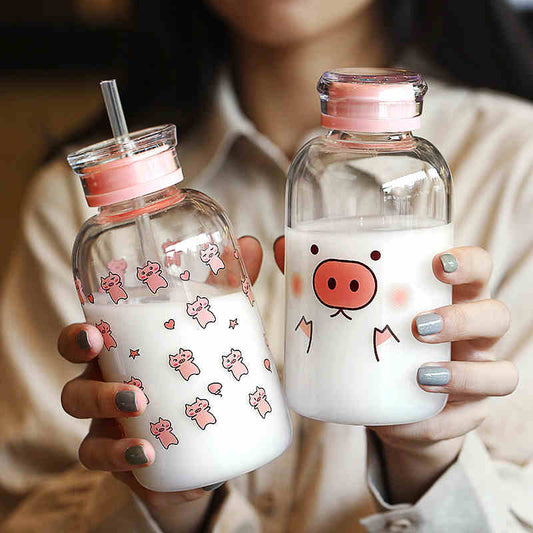 450ML Pig Glass Water Bottle - myfunfarm