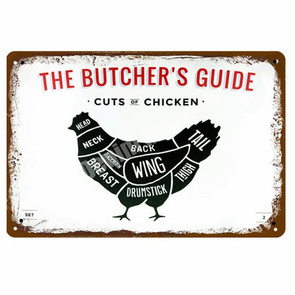 BUTCHER'S GUIDE Vintage Metal Signs - Cow Chicken Pork Duck - myfunfarm