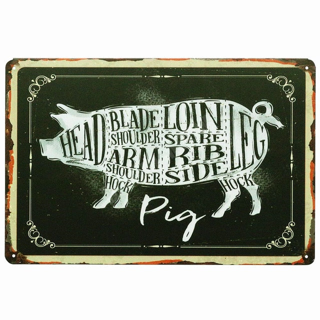 BUTCHER'S GUIDE Vintage Metal Signs - Cow Chicken Pork Duck - myfunfarm
