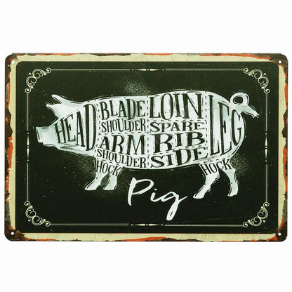 BUTCHER'S GUIDE Vintage Metal Signs - Cow Chicken Pork Duck - myfunfarm