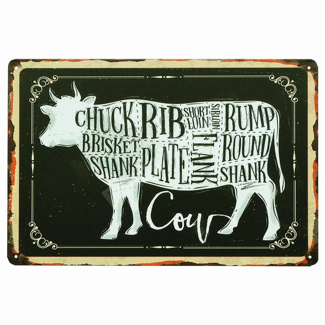 BUTCHER'S GUIDE Vintage Metal Signs - Cow Chicken Pork Duck - myfunfarm