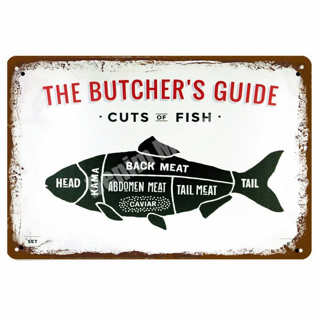 BUTCHER'S GUIDE Vintage Metal Signs - Cow Chicken Pork Duck - myfunfarm