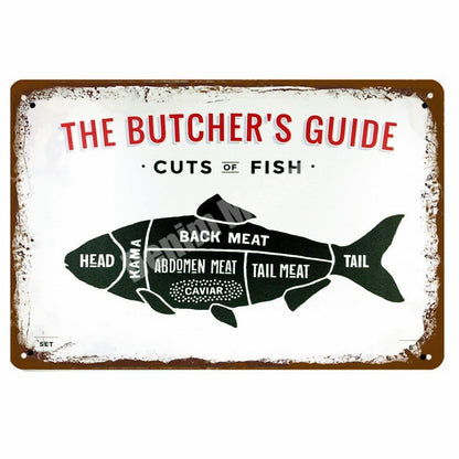 BUTCHER'S GUIDE Vintage Metal Signs - Cow Chicken Pork Duck - myfunfarm