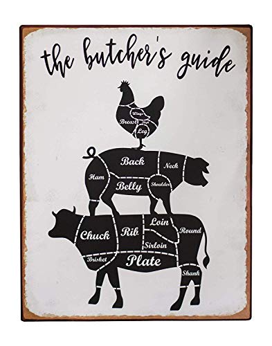 BUTCHER'S GUIDE Vintage Metal Signs - Cow Chicken Pork Duck - myfunfarm