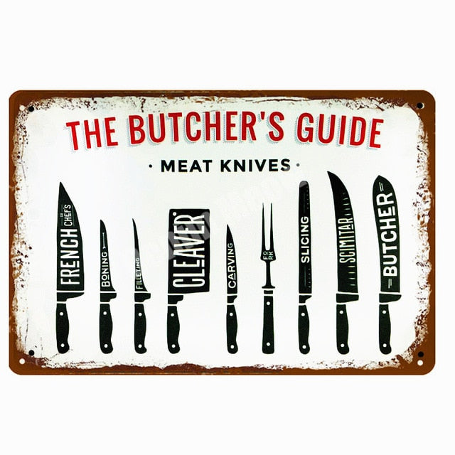 BUTCHER'S GUIDE Vintage Metal Signs - Cow Chicken Pork Duck - myfunfarm
