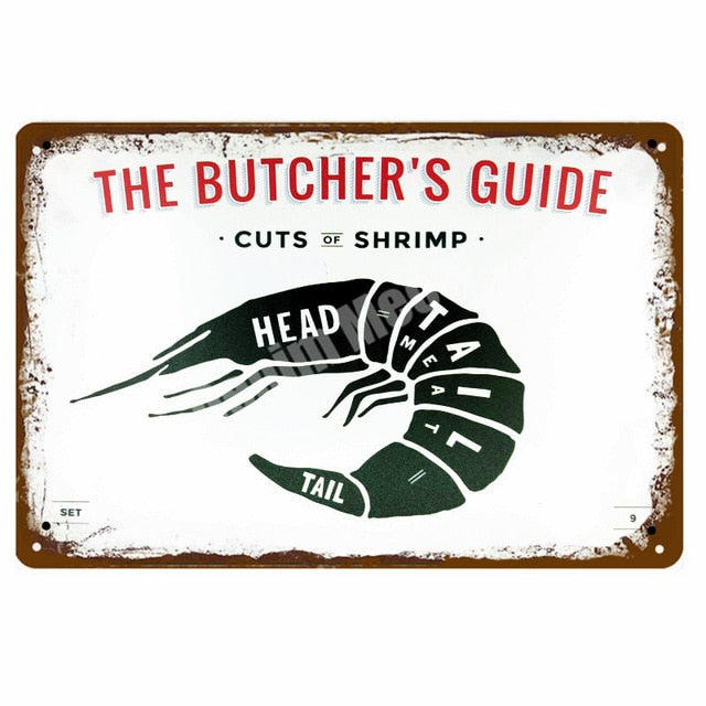 BUTCHER'S GUIDE Vintage Metal Signs - Cow Chicken Pork Duck - myfunfarm