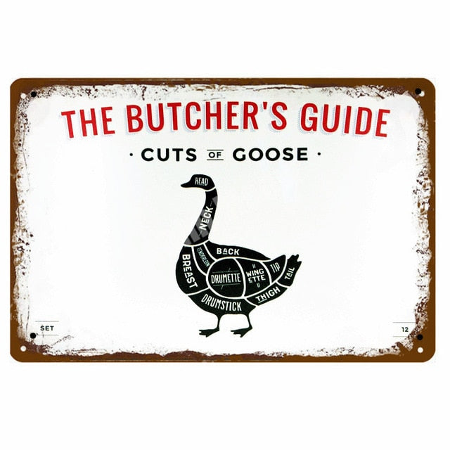 BUTCHER'S GUIDE Vintage Metal Signs - Cow Chicken Pork Duck - myfunfarm