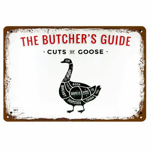 BUTCHER'S GUIDE Vintage Metal Signs - Cow Chicken Pork Duck