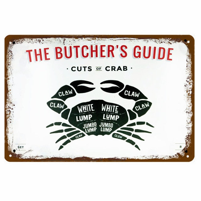 BUTCHER'S GUIDE Vintage Metal Signs - Cow Chicken Pork Duck - myfunfarm