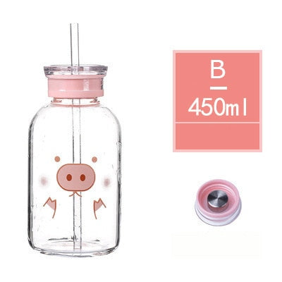 450ML Pig Glass Water Bottle - myfunfarm
