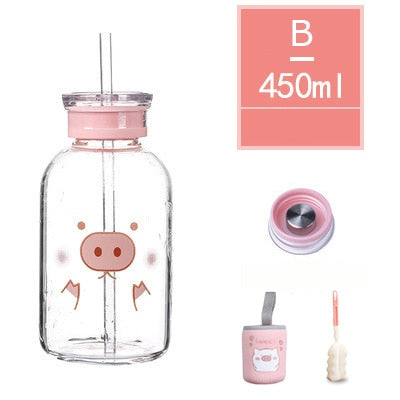 450ML Pig Glass Water Bottle - myfunfarm