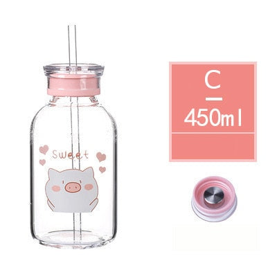 450ML Pig Glass Water Bottle - myfunfarm