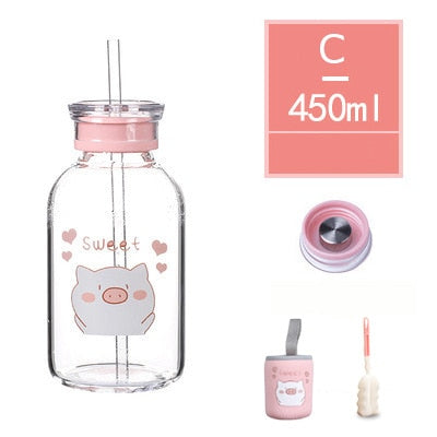 450ML Pig Glass Water Bottle - myfunfarm
