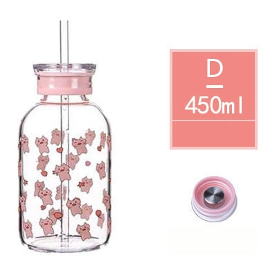 450ML Pig Glass Water Bottle - myfunfarm